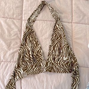 Brown and White Zebra Halter Top (Size L)
